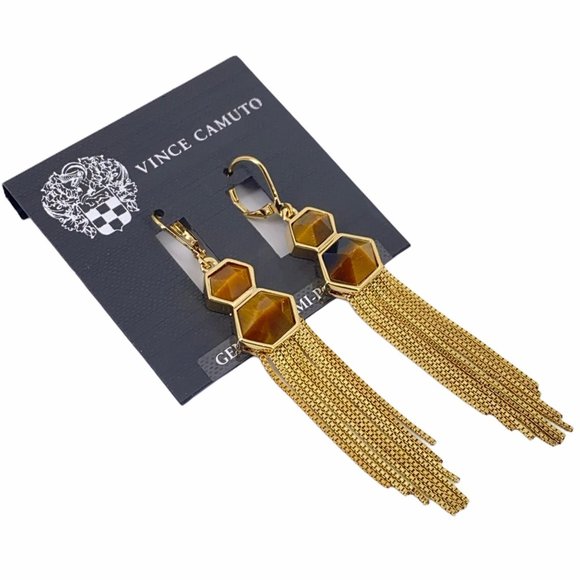 Vince Camuto Jewelry - Vince Camuto Cat Eye Brown Gold Toned Earrings